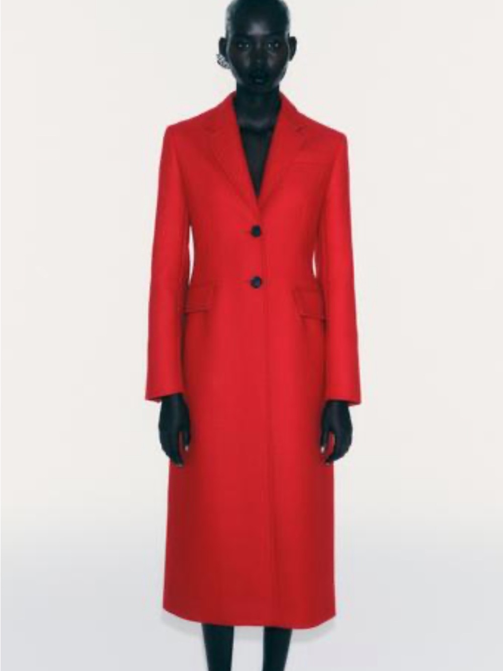 Zara Red Long Single-Breasted Trench Coat